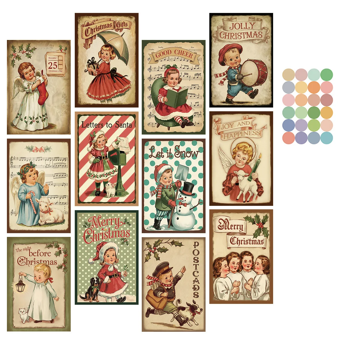 

《12 Vintage Christmas Decoration Cards Message Cards》12 Vintage Christmas Decoration Message Cards for Holiday Greeting