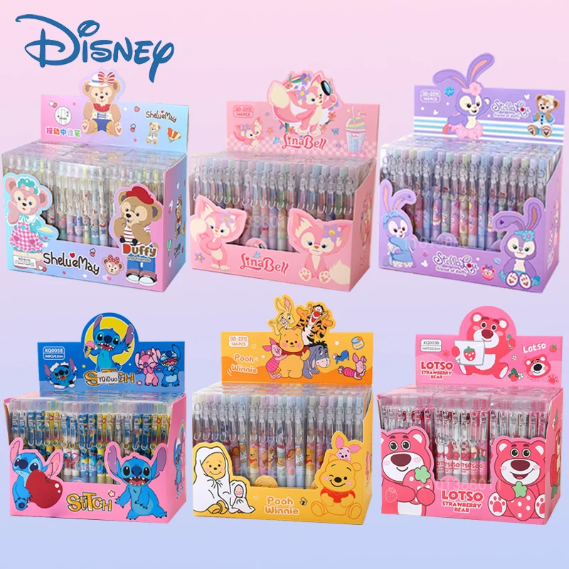 12-144pcs Disney Gel Pens Lotso Linabell Stellalou Stitch Pooh Office Neutral Pen Student School Supplies Stationery Wholesale