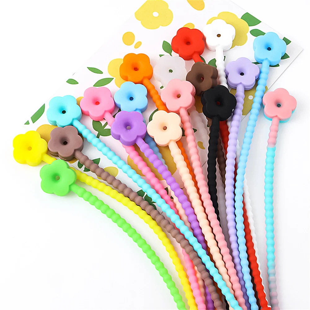 12pcs Cute Flower TPR Silicone Lanyard Straps, Adjustable Reusable Tadpole Shape Cable Ties, DIY Handmade Doll Bag Jewelry