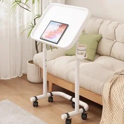 Stainless Steel Mobile Dining Side Table Adjustable Angled Eating Desk Foldable Rolling Table Height-Adjustable Bedside Tray