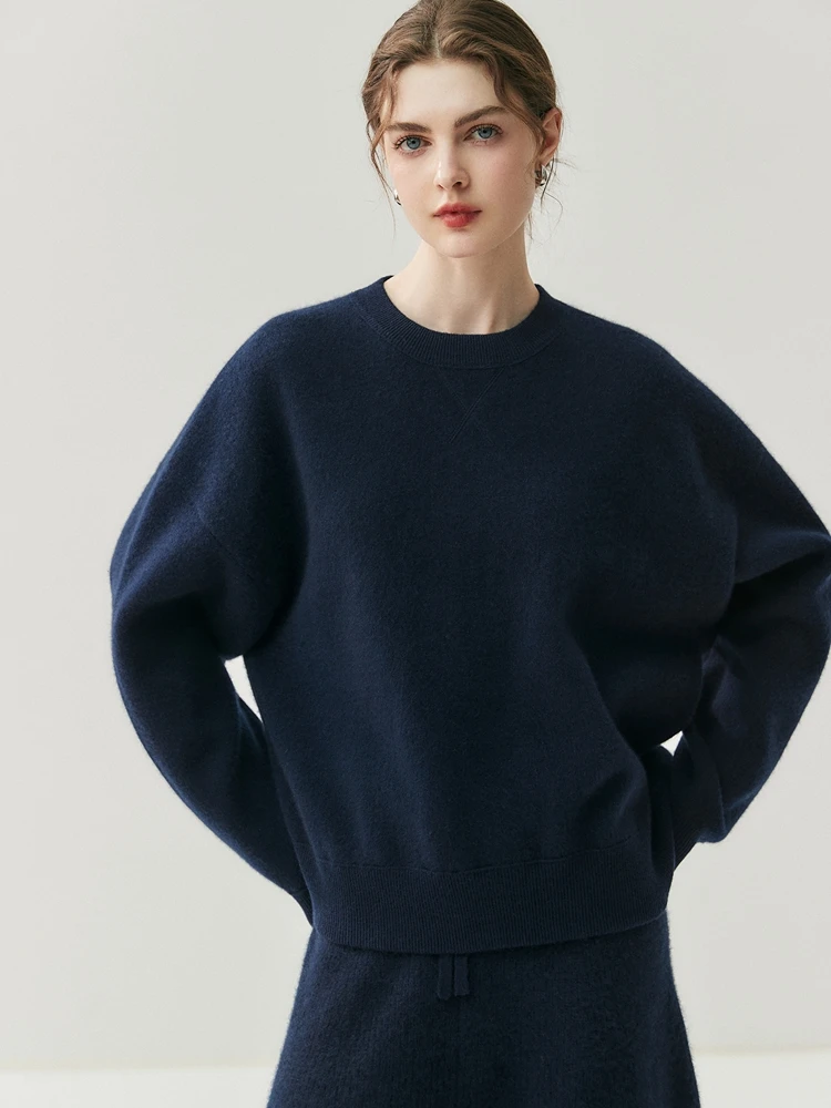 Stile sportivo di lusso 100% maglione di cashmere Felpa da donna Autunno Inverno caldo con cappuccio Pullover O-Collo lavorato a maglia Allentato Casual Top