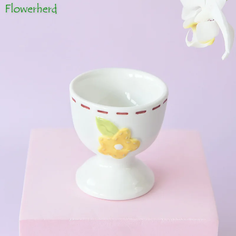 Rabbit Flower Shape Embossed Porcelain Egg Holder Egg Tools Creative Small Ceramic Cup Wine Cup Single Cute Egg Shape Cup