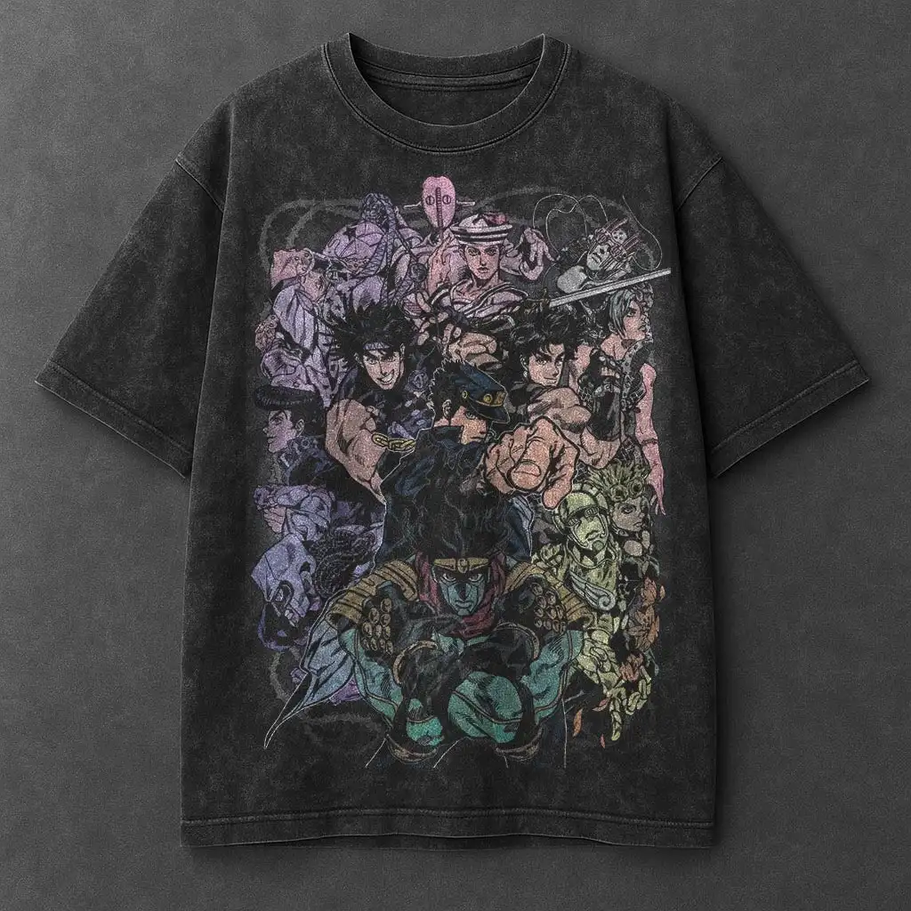 

Harajuku Hip Hop Anime Y2k High Street Japanese Anime Jojo Wash Short Sleeve Classic T-shirt Hip Hop Casual Loose Top Unisex
