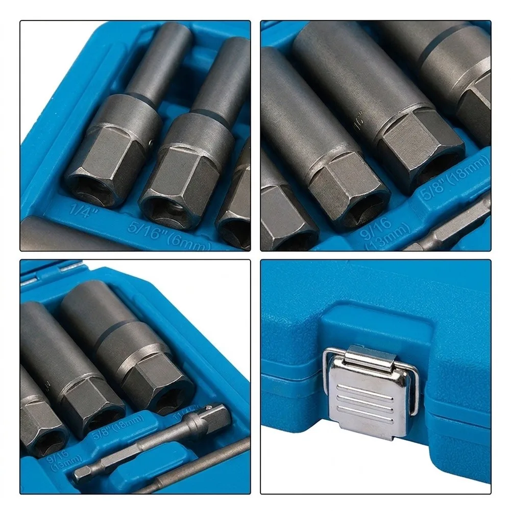 11Pcs Socket Wrench Locking Wheel Nut Bolt Bolt Extractor Remover 3/8in Adapter For Stripped Nut Removal Deep Socket Wrench Tool