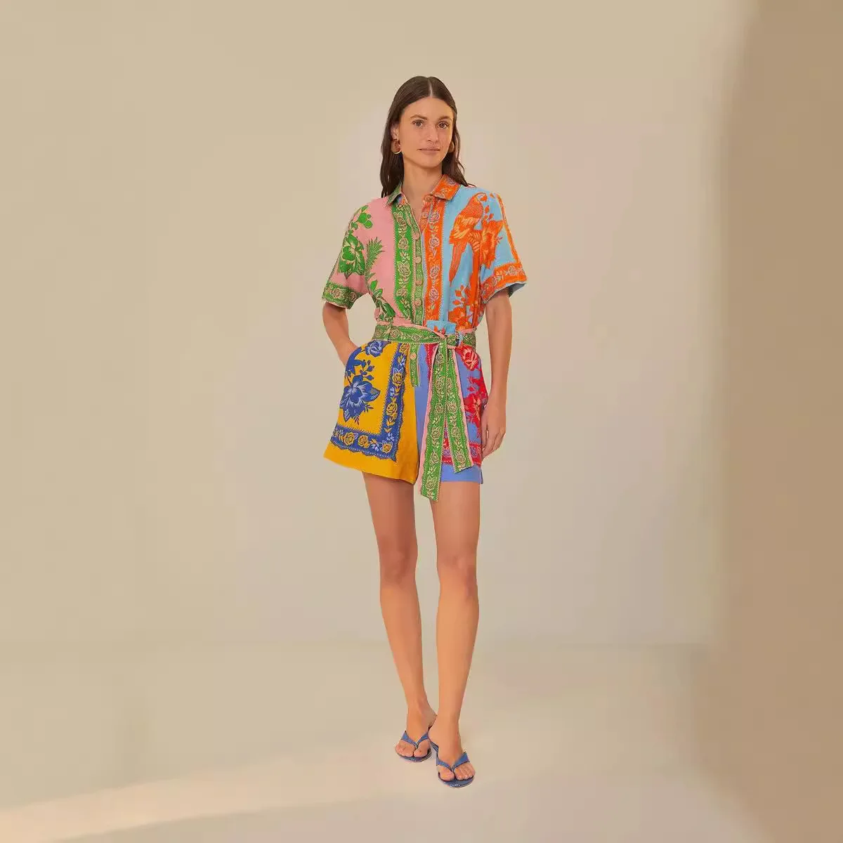 Fashionable Casual Stripe Lin Romper Women's Clothing City Walk High Waist Short Skirt Five Sleeve Thickened Maternity Wear view 2