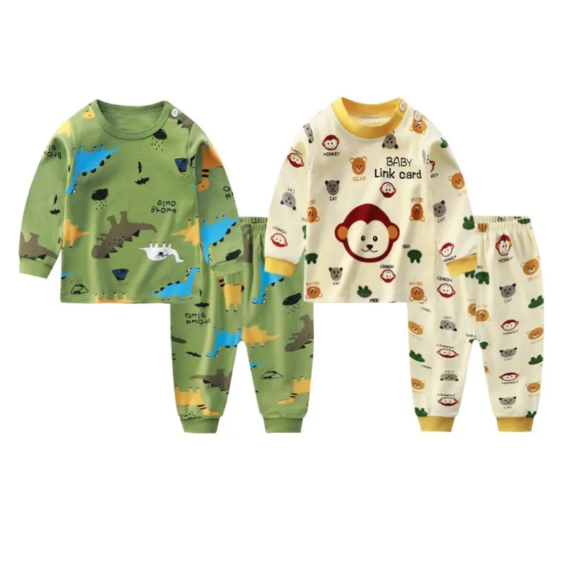

Soft Cotton Tops+Pants Sleepwear 2-piece Clothes Set Boy Girl Baby Cartoon Underwear Autumn Winter Kids Casual Suit 1-8 Years