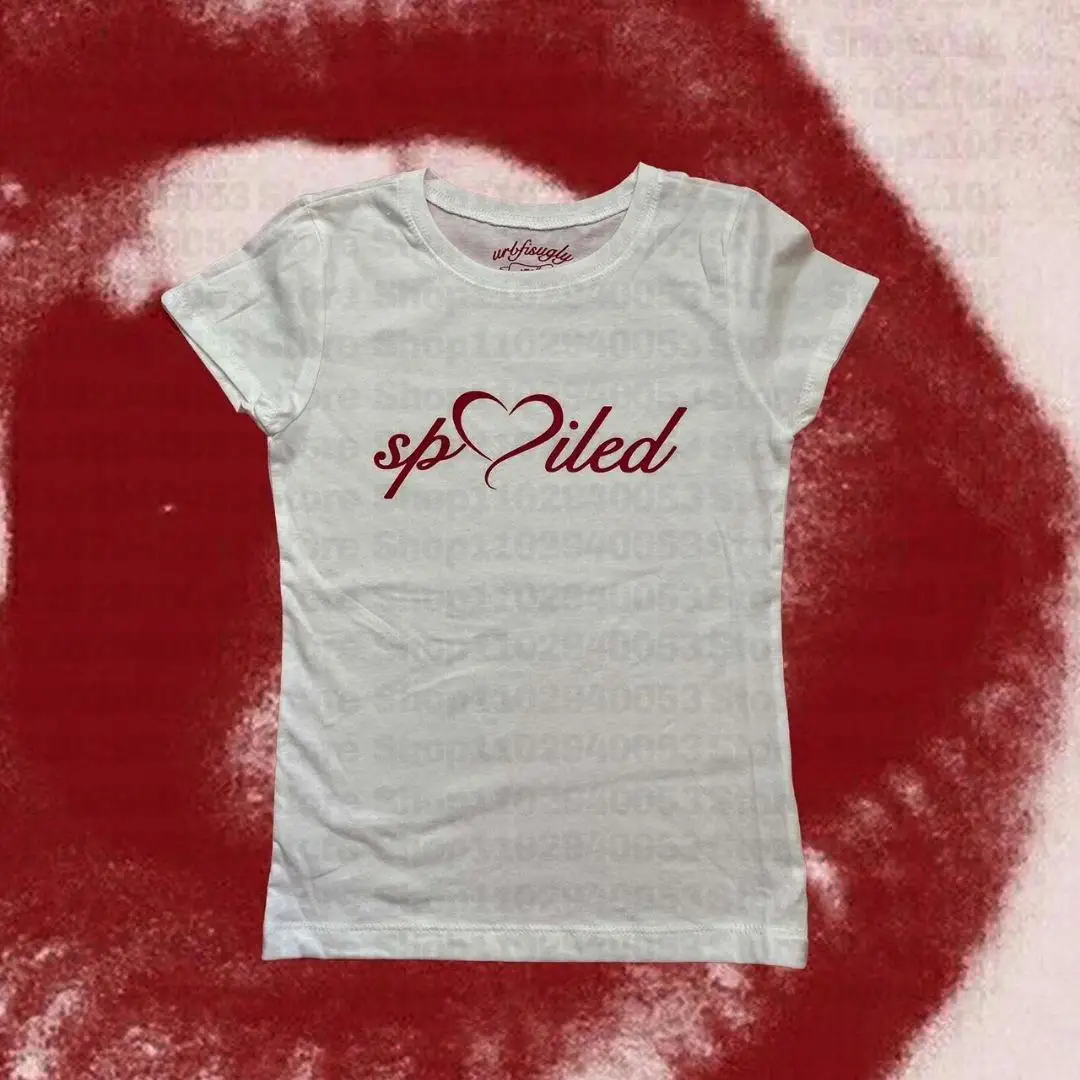 Camiseta de manga curta feminina, Tops de Ombro Positivos, Top Crop Slim Gótico, Streetwear Vintage Feminino, Sexy Grunge Tees
