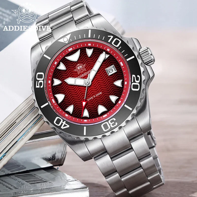ADDIESDIVE Hot Sale Waterproof Men Watch AD2561 reloj hombre Stainless Steel BGW9 Super Luminous Calendar Diving Quartz Watches