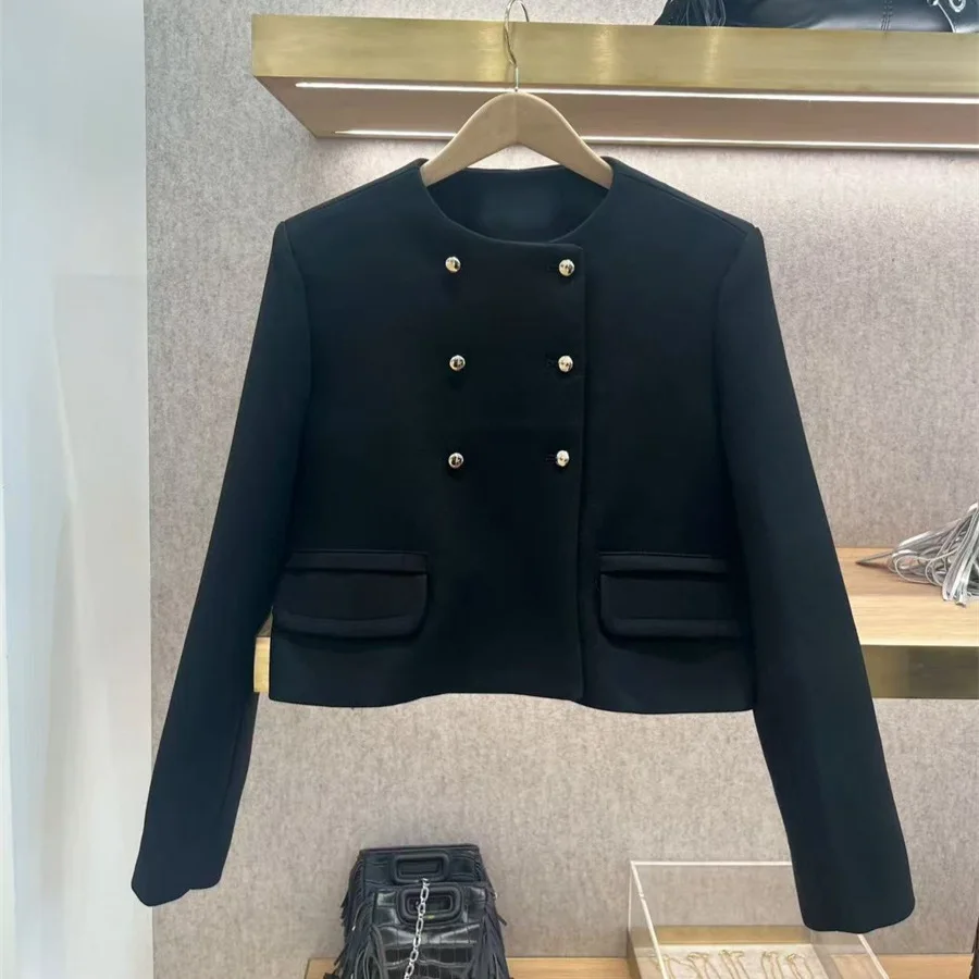 

【Gift Free】 2025 Fall Winter Women’s Modern Urban French Style Black Round Neck Short Jacket