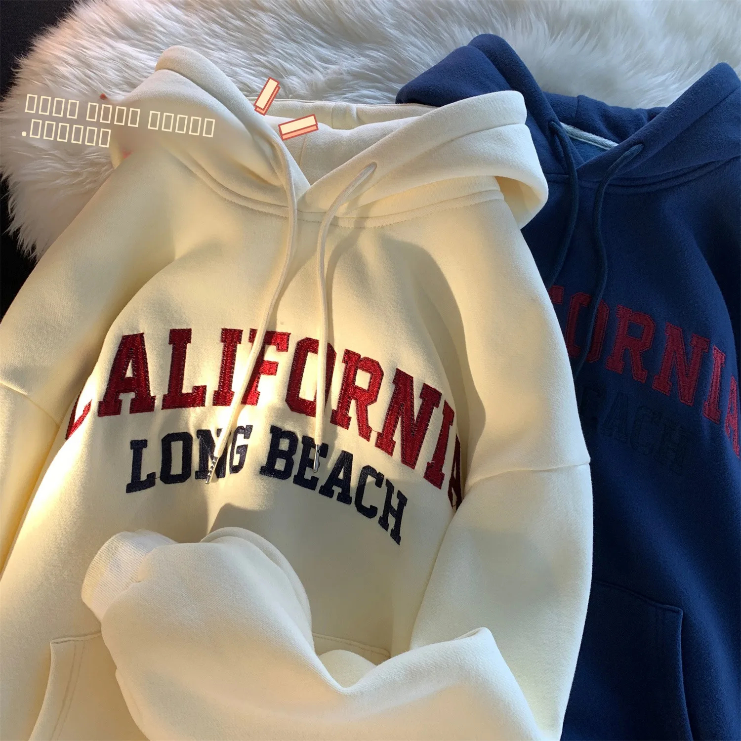 

Thiened Fce Hoodie Men's American Sle Winter Warm Top Letter Embroidery Design Sense Overhead Hat Sweatirt