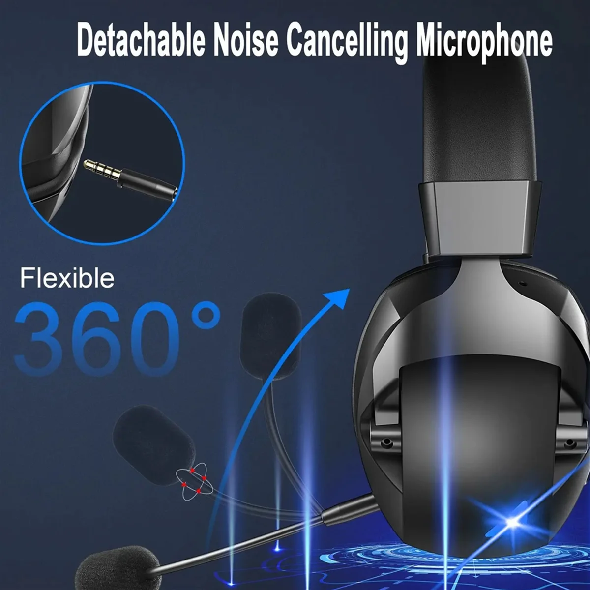 AT42 Headset Gaming Nirkabel dengan Mikrofon 2.4G Headphone Bluetooth USB 3.5Mm Berkabel 3 Mode untuk PC,Laptop,, Putih