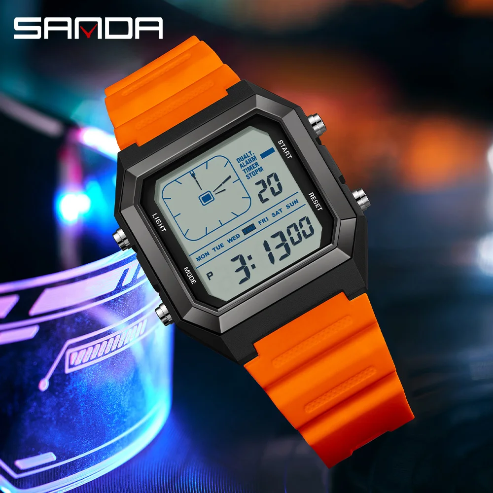 Top Brand SANDA 6307 Men's LED Electronic Watch Waterproof Sports Alarm Clock Multifunctional Student Fashion Electronic Watch
