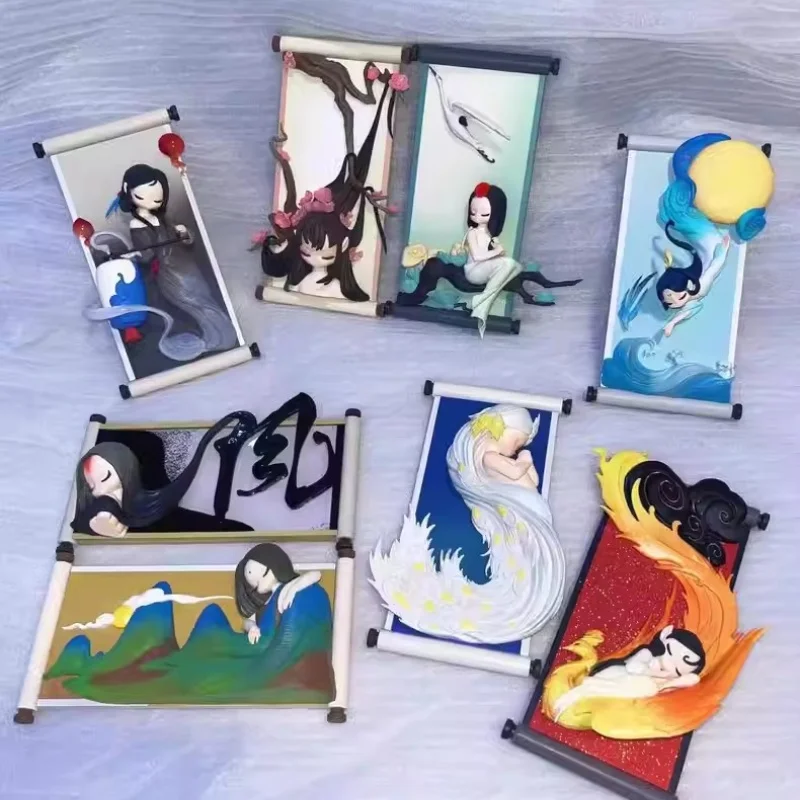 Genuine Sleep Chinese Classical Style Oriental Picture Scroll Series Figure Cute Girl Refrigerator Sticker Gift Magnetic Doll