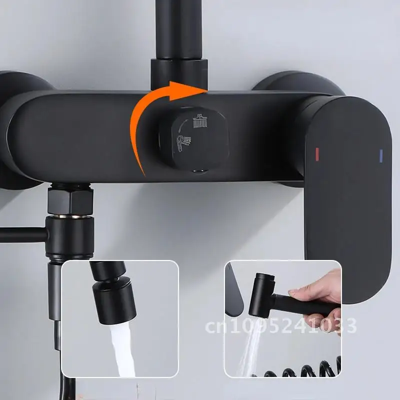 Kitchen Faucet Into Wall Type Hot Spray Gun Rotary Universal Copper With Black Cold Water And Bathroom