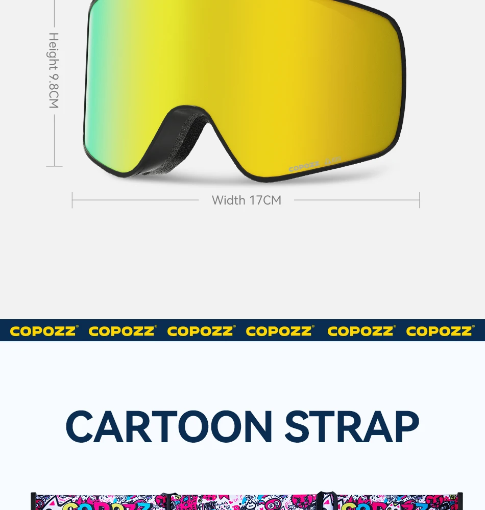 COPOZZ Magnetische Kinder-Skibrille für Kinder, UV400, Antibeschlag-Maskenbrille, Mädchen und Jungen, Snowboardbrille mit personalisierten Trägern – Detail 7