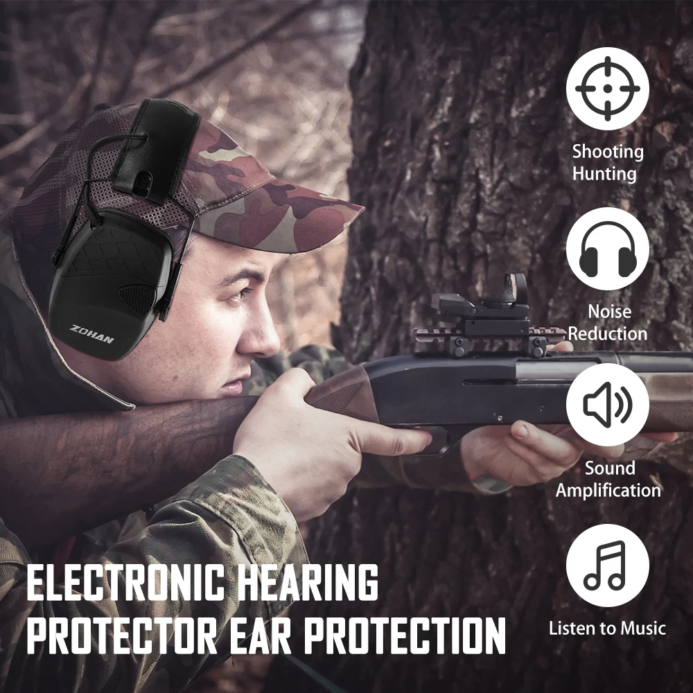 ZOHAN-Cache-oreilles électronique pour la chasse, protection contre le bruit, casque tactique avec gel de remplacement