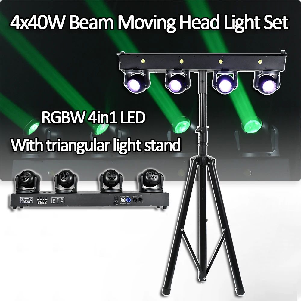 

New Set 4x40W RGBW 4in1 LED Moving Head Beam Strobe Stage Effect Light DMX Controller For Projector Dj Disco Stage Lighting