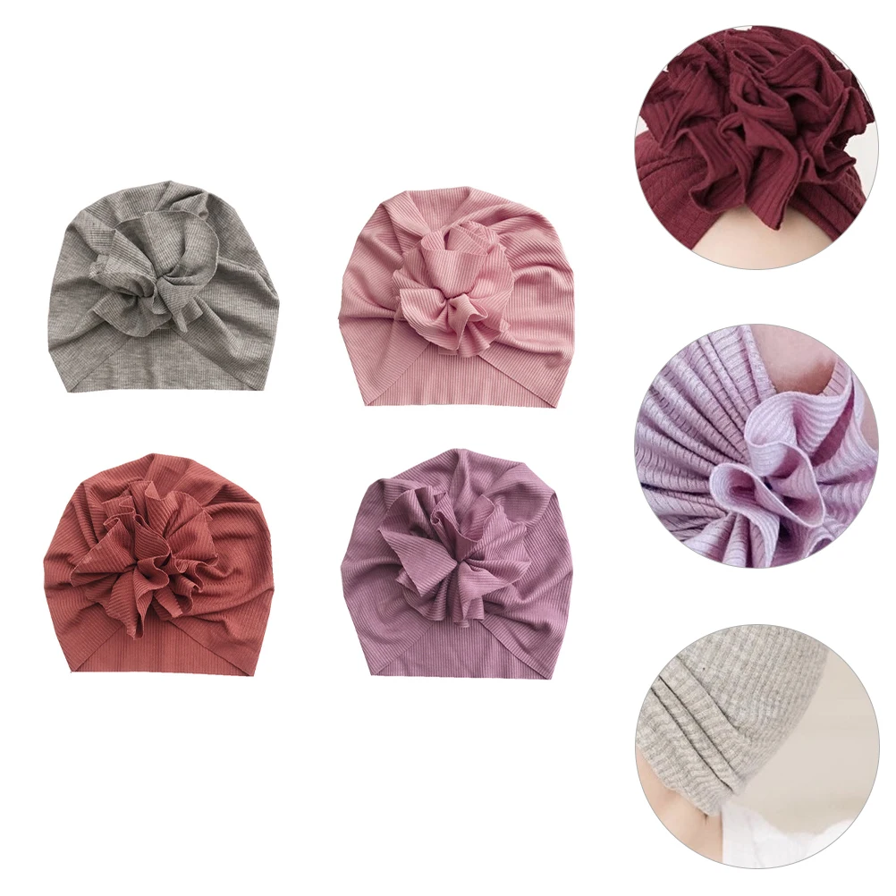 

4Pcs Flower Shaped Beanie Breathable Baby Cap Kids Headwear Multifunctional Comfortable Durable Infants Beanie
