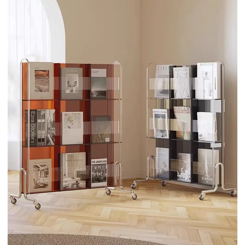 

Acrylic floor-to-ceiling reading bookshelf removable living room shelf simple display rack newspaper and magazine rack cd rack