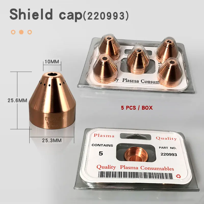 65A/85A/105A Plasma Cutting Consumables Nozzle 220990 Electrode 220842 Shield Cap 220993 Retaining Cap 220854 Swirl Ring 220994