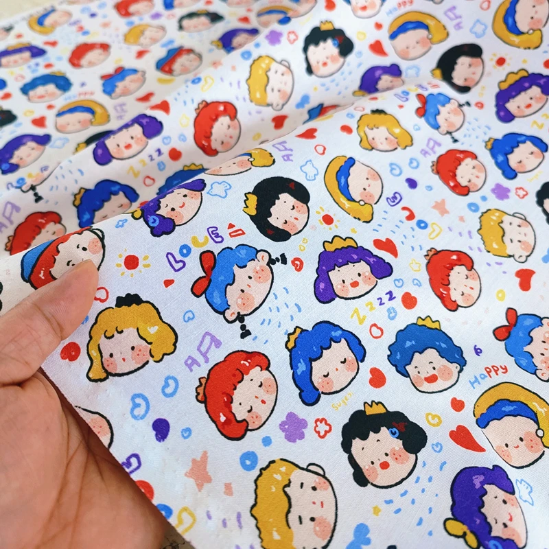 Cotton 20 Count Cute Cartoon Painting Digital Cotton Fabric Handmade Clothing Background DIY Decorative Cloth