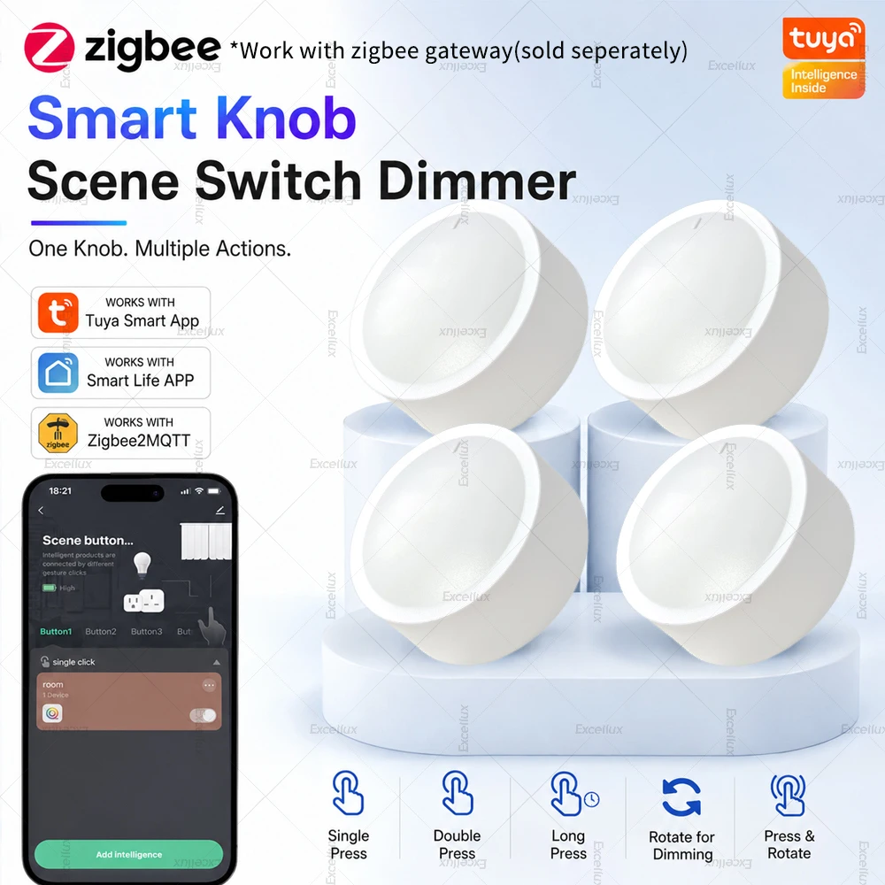 ZigBee 3.0 Smart Knob Schalter DIY Drahtlose Szene Taste Drehbare Dimmer Schalter Haushaltsgeräte Automatisierung Szene Verknüpfung Remoter