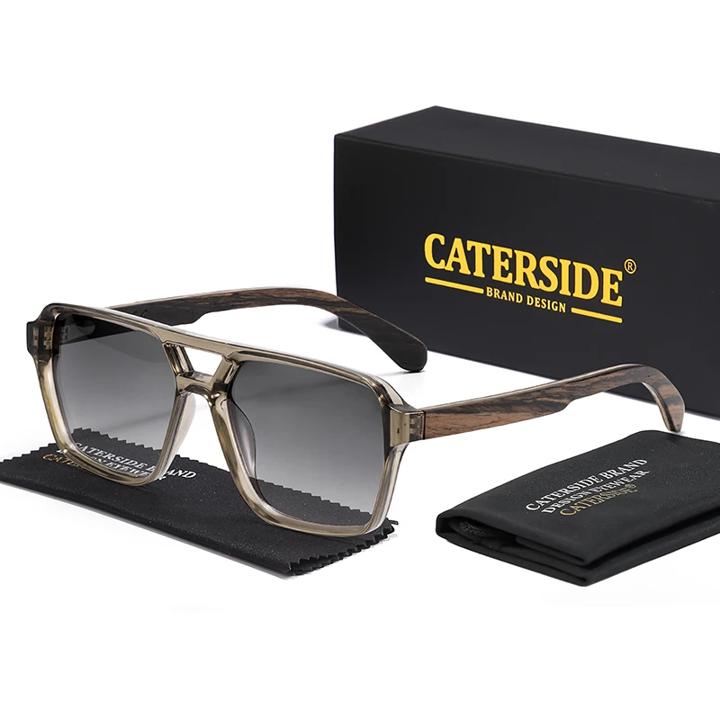 CATERSIDE Piloten-Sonnenbrille für Herren, Massivholz-Bügel, flaches Doppelbrücken-Design, Sonnenbrille für Damen, Sommer-Outdoor-Modebrille – Detail 6