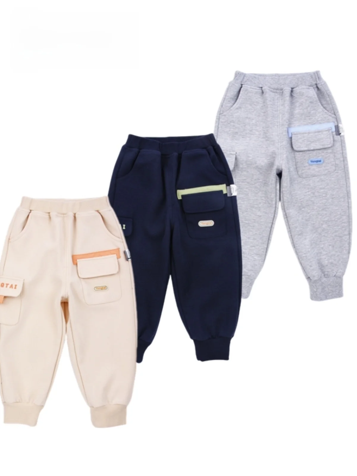 子供用カジュアルアウトドアパンツ春秋綿ポリエステル混紡男の子女の子弾性ウエストスポーツスタイル長ズボン