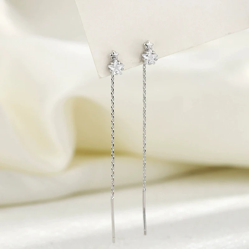 Shiny Zircon Star Earrings Simple Temperament Sweet Long Tassel Ear Line 925 Silver Earring For Women Fashion Jewelry KOFSAC