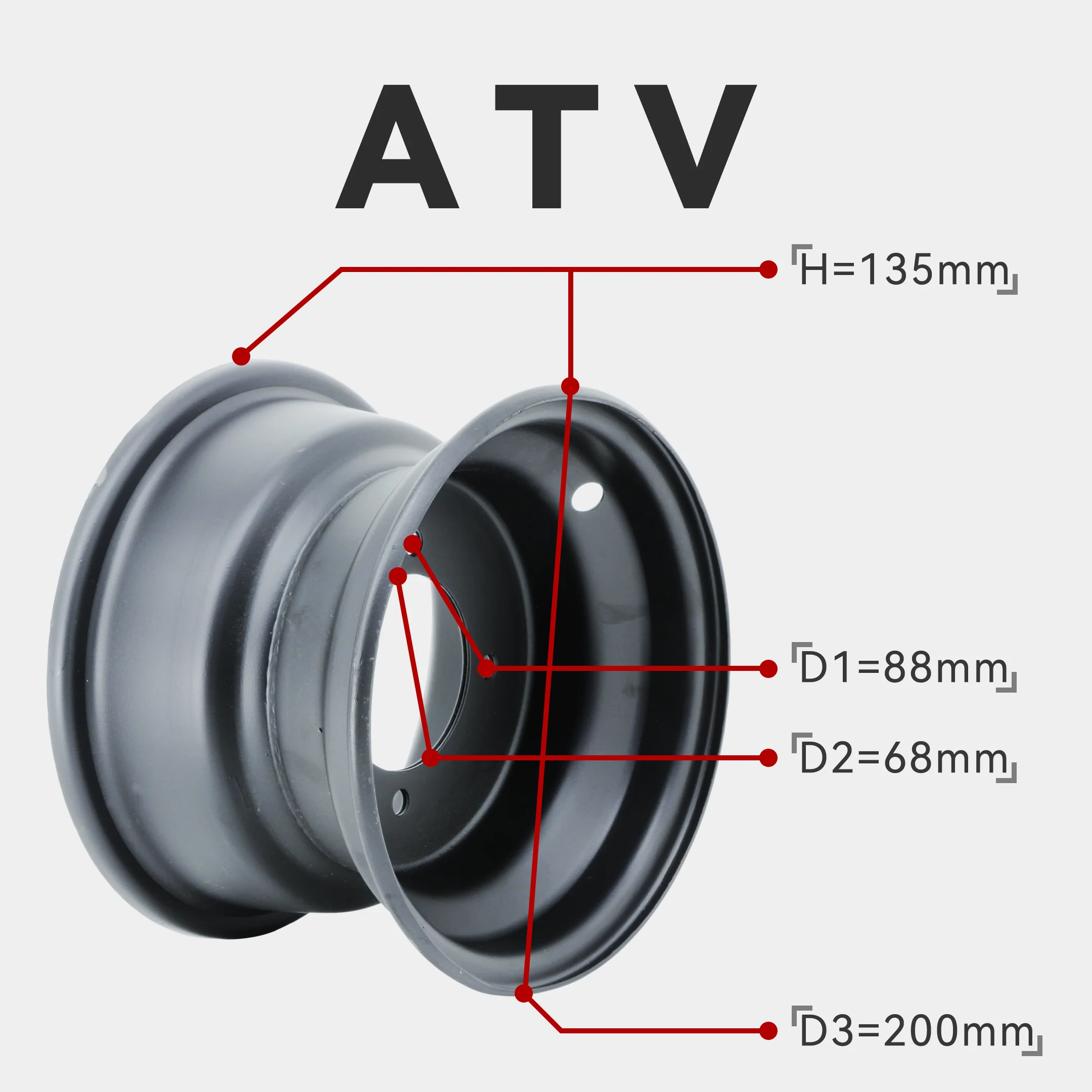 ATV 7 Inch Wheel Hub 3-Hole and 4-Hole Black Off-road All-Terrain Vehicle Rim