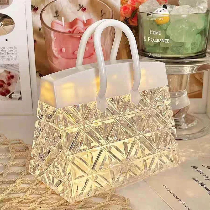 Creative Night Light Acrylic Crystal Handbag With Hand Gift for Children\'s Gift Bedside Atmosphere Deco Led Small Table Lamps