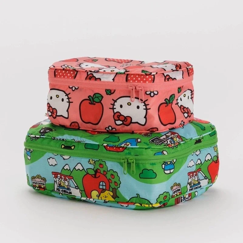 

2pcs S＆M Japanese Kt Cat Cartoon Full Page Print Lightweight Travel Bag Outdoor Travel Clothing Storage Bag Two-Piece Set