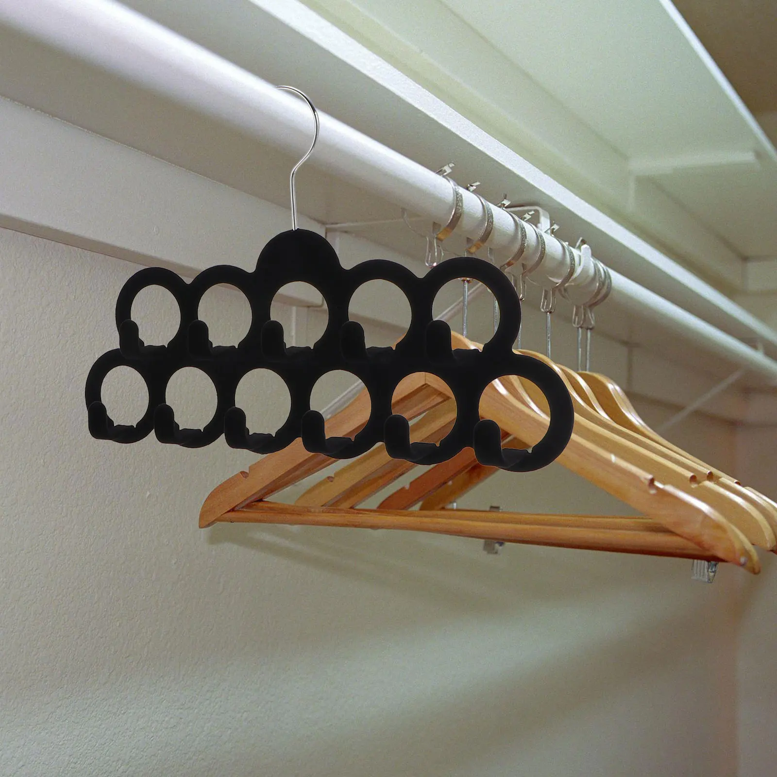 

4pcs 11 Hooks Non-Slip Scarf Storage Holders For Belts Ties Scarves Black Heavy Duty Space-Saving Household Closet Organizers