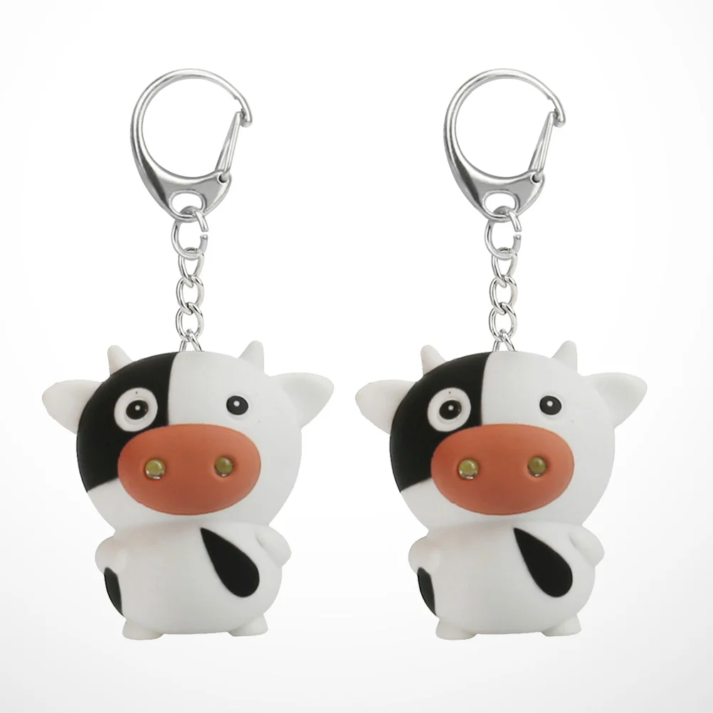 2pcs Cow Design Key Ring LED Luminous Key Holder Sound Keychains Glowing Key Decoration Craft Ornaments Gift