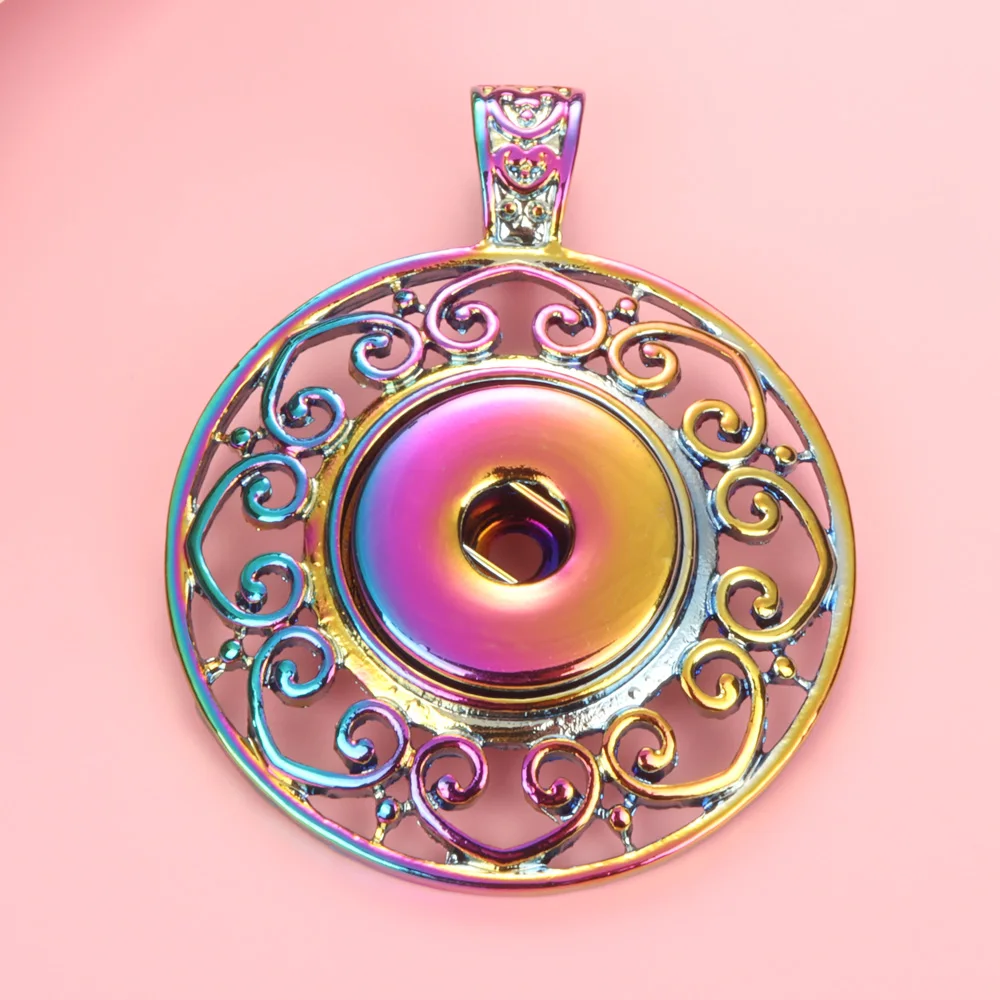 Laser Holographic Geometric Crystal Pendant Interchangeable Ginger Necklace 049B Fit 18mm Snap Button Charm Jewelry For Women