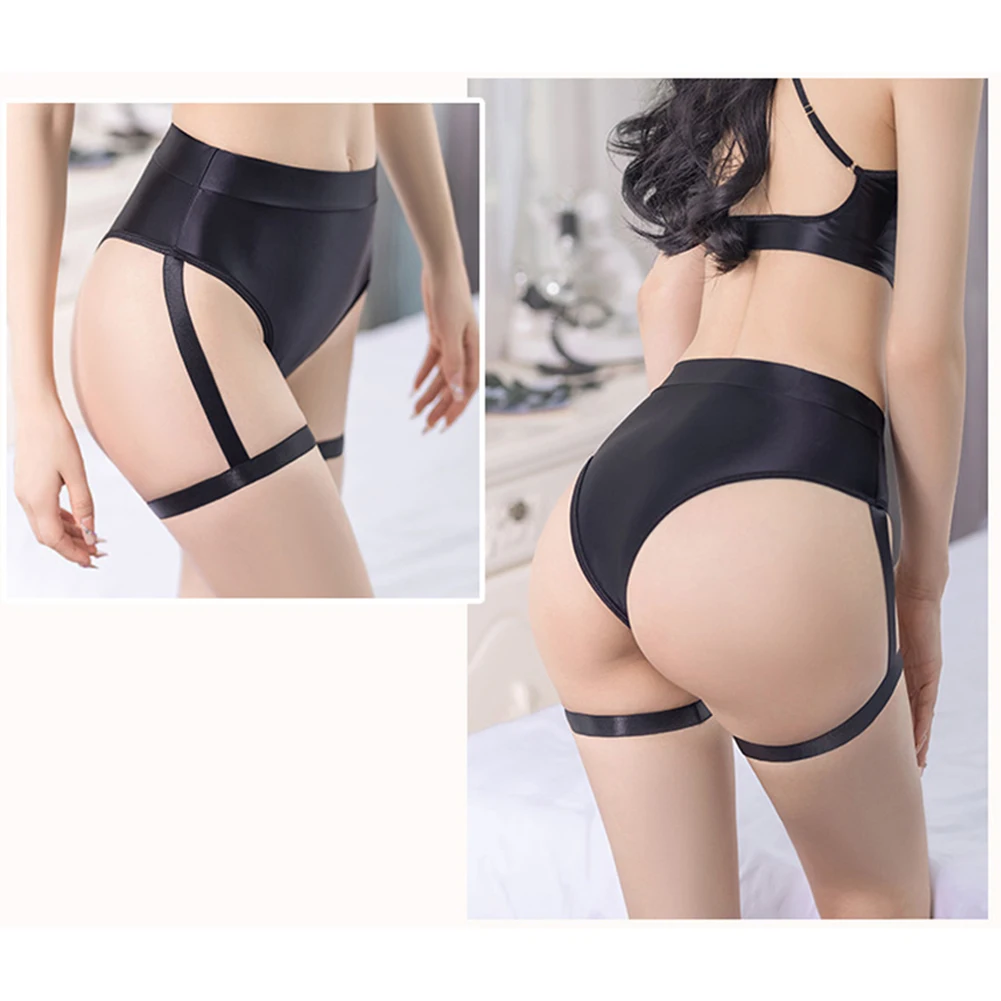 

Women Sexy Oil Shiny Briefs Leg Belt Underwear Seamless Smooth Glossy Panties Female Soft High Waist Underpants Erotic Lingerie