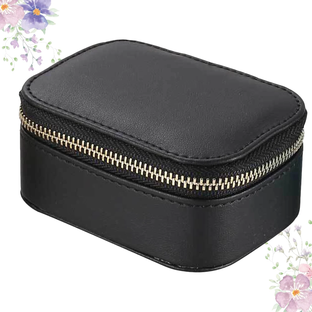 

1pc Travel Jewelry Box Pu Storage Organizer For Necklaces Rings Watches Display Case Gift Black 123Characters
