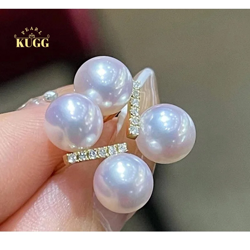 

KUGG PEARL 18k Yellow Gold Earrings 6.5-7mm Natural Akoya Pearl Stud Earrings for Women Shiny Diamond Jewelry Birthday Gift