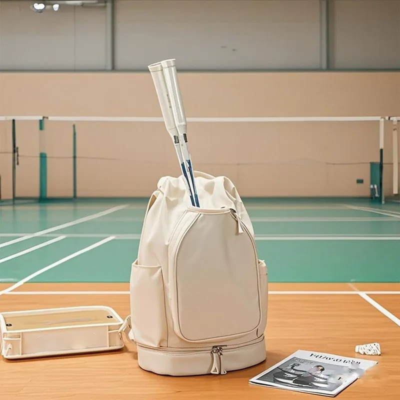 Sports Drawstring Backpack Badminton Racket Bag Double Shoulder Cinch Sack for Basketball Football Gym