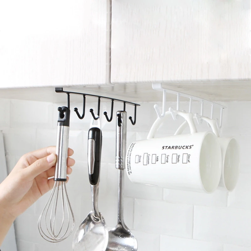 

Kitchen Storage Rack Home Cupboard Shelf Hanging Hook Organizer Closet Clothes Glass Mug Shelf Hanger Wardrobe Holder