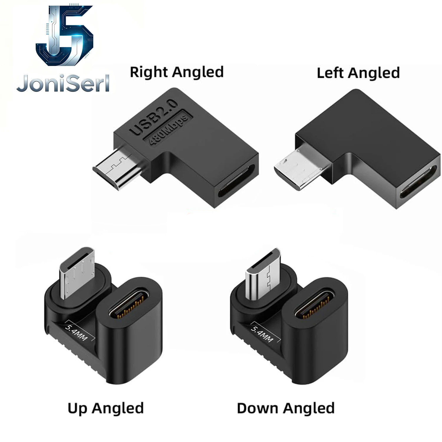 USB2.0 Type C Female to Micro USB Male,90/360 Degree Angled USB-C to Micro USB Adapter Power Data Adapter for Phone Tablet