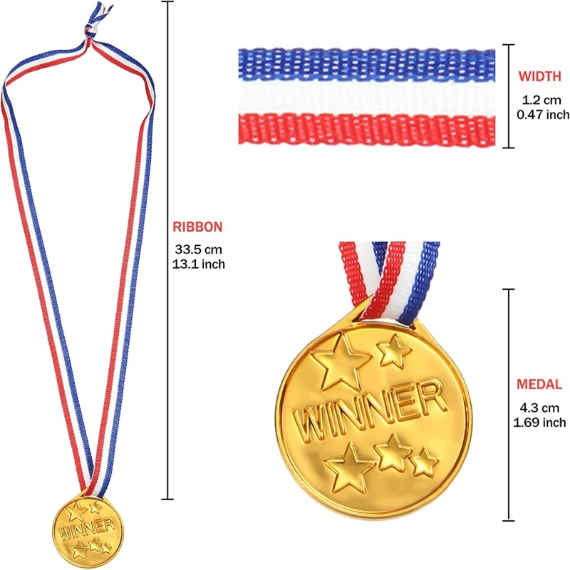 Paquete de 30 medallas de plástico dorado para niños, premios perfectos para deportes, competición y favores de fiesta