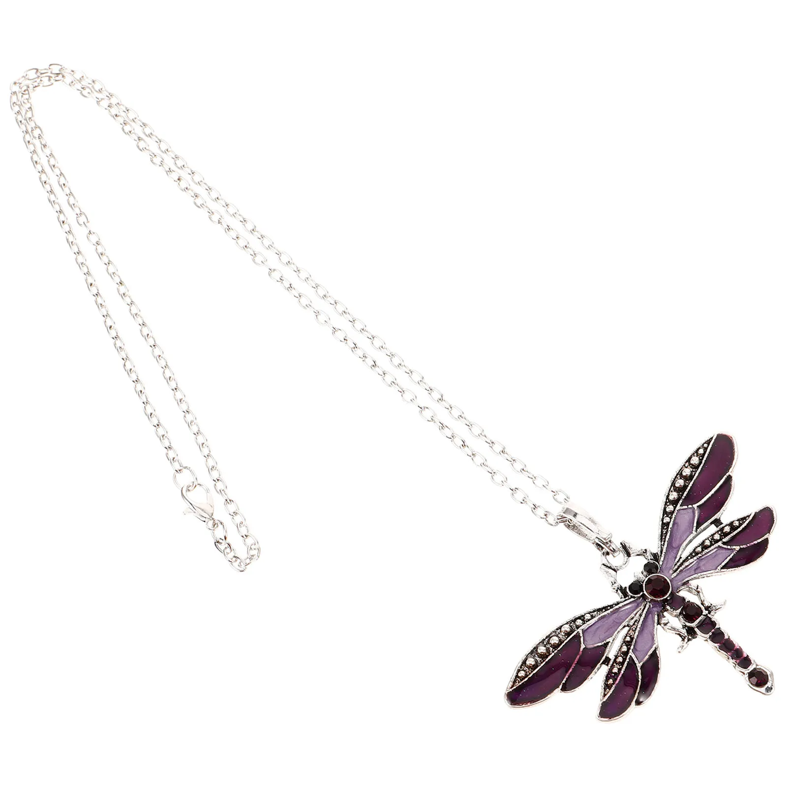 

Fashion Dragonfly Necklace Rhinestone Drip Oil Sweater Chain Pendant Long Women Jewelry Purple Metal Necklace Birthday Wedding