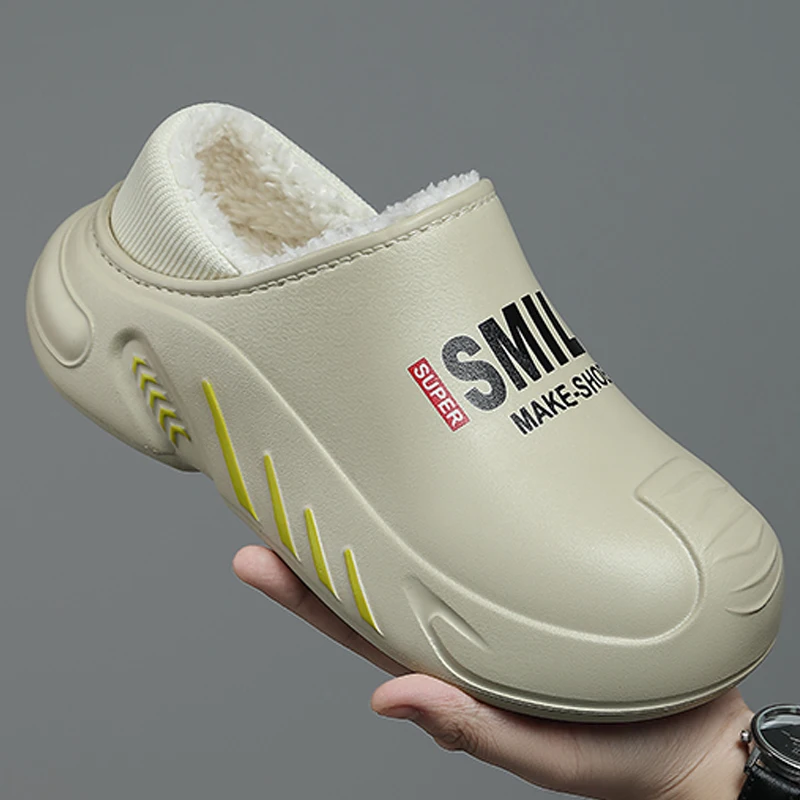 

Men Shoes Winter Warm Shoes Plush Lining Indoor Cotton Slippers Concise Platform Outdoor Kitchen Shoes House Waterproof Slippers