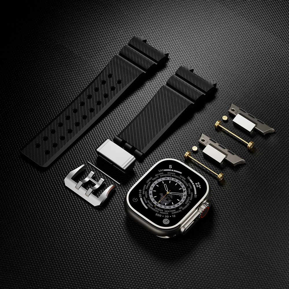 Strap For Apple Watch Ultra 2 Band 49mm 44mm 45mm 46mm Rugged metal+rubber Silicone Bracelet iWatch Series 10 9 6 3 7 8 SE bands