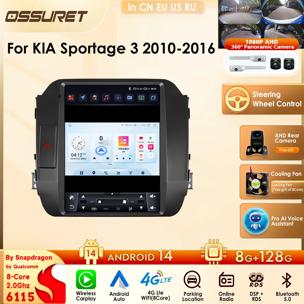 9,7-Zoll-Autoradio-Multimedia-Player 4G DSP 2-Din-Autoradio für KIA Sportage 3 2010-2016 (nur Linkslenker) Android 6115 Carplay