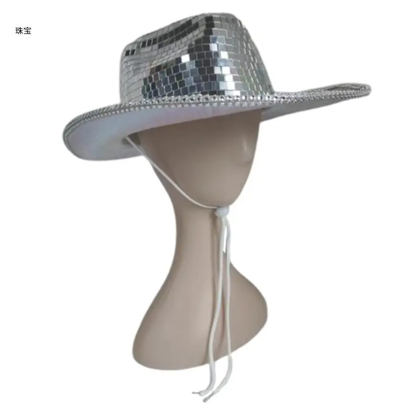 X5QE Gleaming Cowgirl Hat Cowboy Hat Mirrored Ball for Music Festivals