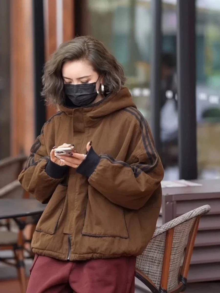 Ropa de doble cara Thiened Fce algodón Jaet mujeres sueltas Casual Top Faion prendas de vestir exteriores invierno 2025 Vintage Sle cremallera Cl...