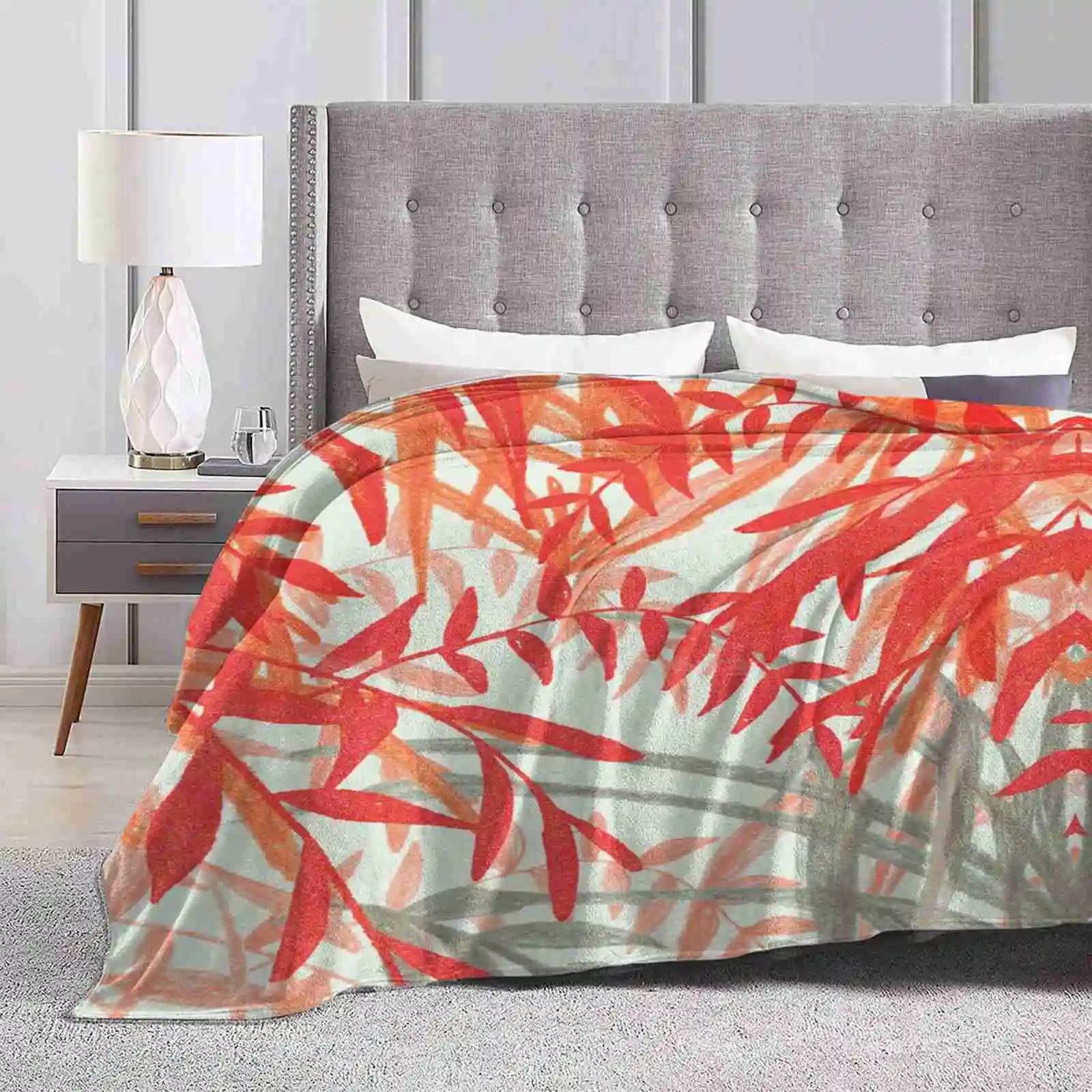 

Leaves Blanket Soft Warm Travel Portable Blanket Pink Green Bright Leaves Foliage Pattern Textile