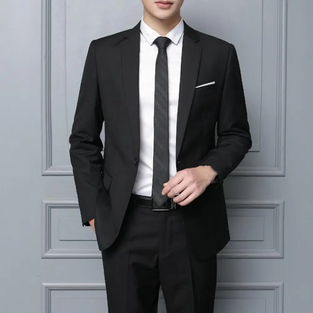 

2Pcs/Set Formal Suit Fashion Male Slim Notched Collar Suit Coat Straight Pants Set Washable Men Suit